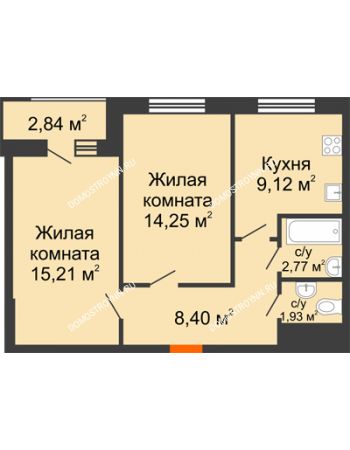 2 комнатная квартира 54,53 м² в ЖК Москва Град, дом № 60/3