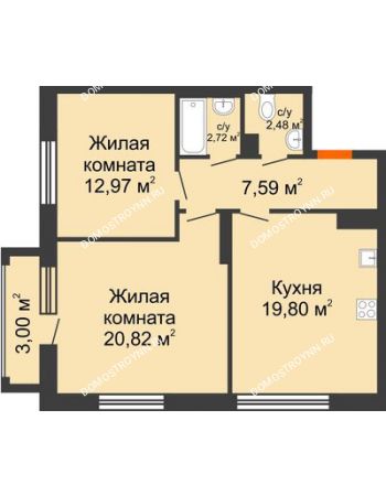 2 комнатная квартира 67,28 м² в ЖК Маленькая страна, дом № 4