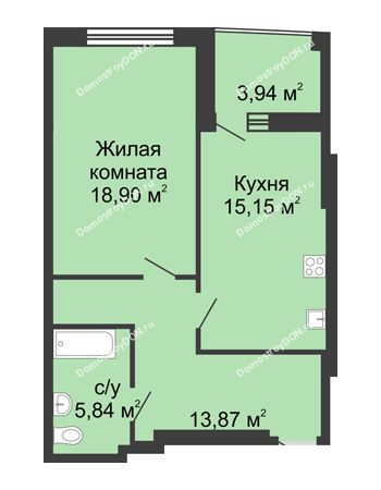 1 комнатная квартира 56,6 м² в ЖК Тихий Дон, дом № 1