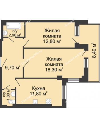 2 комнатная квартира 61,5 м² - ЖК Дом на Береговой