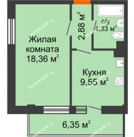 1 комнатная квартира 37,02 м² в Жилой район Берендей, дом № 14 - планировка