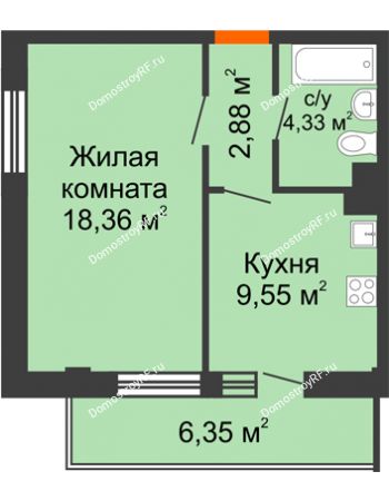 1 комнатная квартира 37,02 м² в Жилой район Берендей, дом № 14