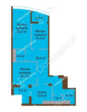 3 комнатная квартира 118,9 м² в ЖК Монолит, дом № 89, корп. 1, 2