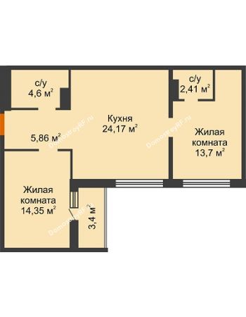 2 комнатная квартира 66,79 м² в Жилой Район Никольский, дом ГП-54