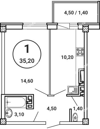 1 комнатная квартира 35,2 м² в ЖК Лебедь, дом № 50