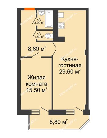 2 комнатная квартира 62,8 м² - ЖК Sacco & Vanzetty, 82 (Сакко и Ванцетти, 82)