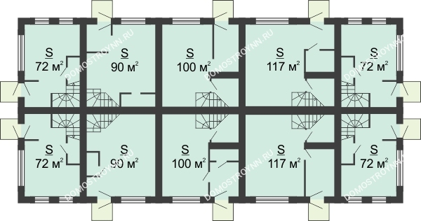 Планировка 1 этажа в доме № 13-1 (от 72 до 117 м2) в КП Баден-Баден