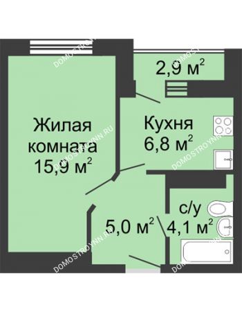 1 комнатная квартира 31,8 м² в ЖК ЮГ, дом № 20