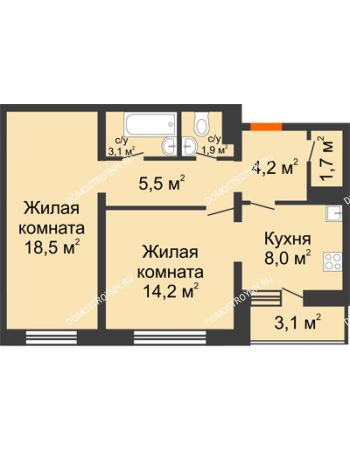 2 комнатная квартира 58,7 м² - ЖК Дом на Горького