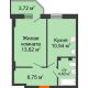 1 комнатная квартира 36,43 м² в ЖК Свобода, дом №2 - планировка