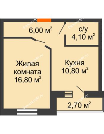 2 комнатная квартира 39,1 м² - ЖК Дом на Курчатова