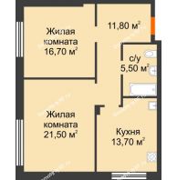 2 комнатная квартира 69,2 м², Жилой дом по ул. Им. Семашко - планировка