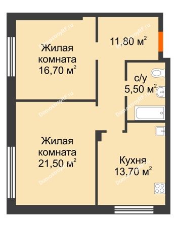 2 комнатная квартира 69,2 м² - Жилой дом по ул. Им. Семашко