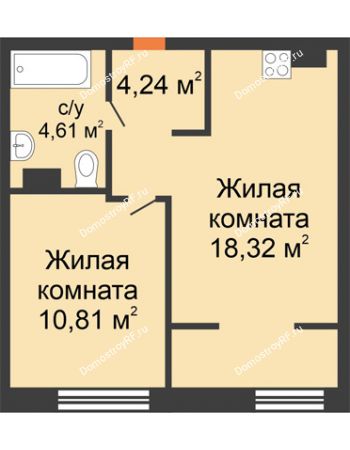 2 комнатная квартира 37,98 м² в ЖК Европейский берег, дом ГП-9 "Дом Монако"