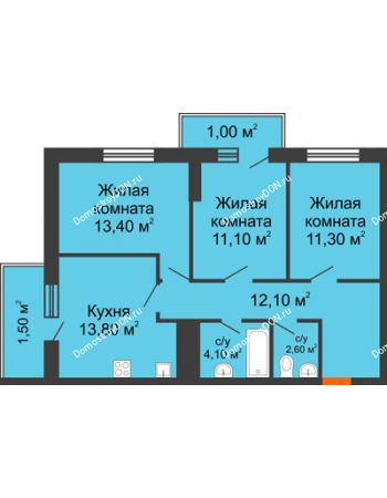 3 комнатная квартира 71,3 м² - ЖК Клубный дом на Мечникова