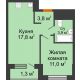 1 комнатная квартира 37,8 м² в ЖК Озерный парк, дом Корпус 5.1 - планировка