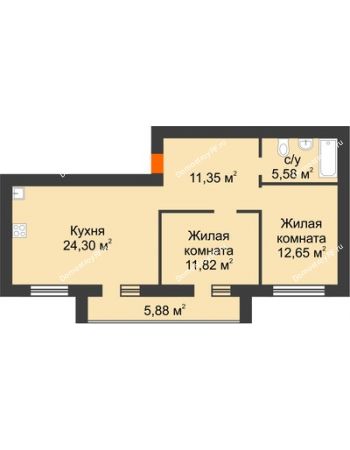 2 комнатная квартира 68,64 м² в Микрорайон Дон, дом ул Генерала Круковского, д. 1