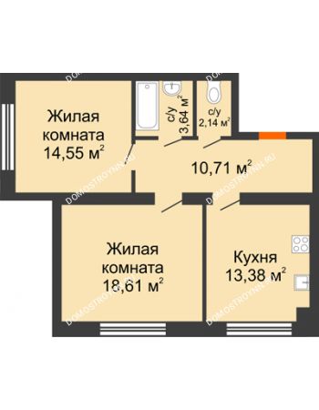 2 комнатная квартира 63,03 м² - Клубный дом На Коммунистической