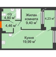 1 комнатная квартира 38,48 м² в ЖК DOK (ДОК), дом ГП-1.2 - планировка