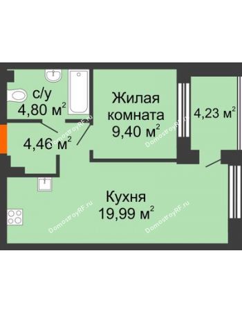1 комнатная квартира 38,48 м² в ЖК DOK (ДОК), дом ГП-1.2