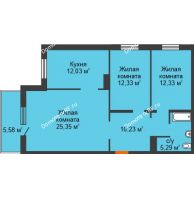 3 комнатная квартира 79,23 м² в ЖК Иннoкeнтьeвcкий, дом № 4 - планировка