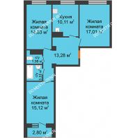 3 комнатная квартира 79,3 м² в ЖК Облака, дом № 2 - планировка