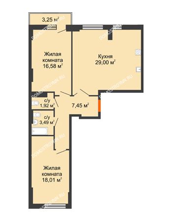 2 комнатная квартира 78,08 м² - ЖК Орбита
