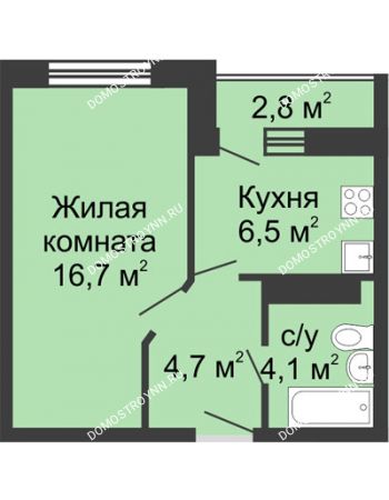 1 комнатная квартира 32 м² в ЖК ЮГ, дом № 20