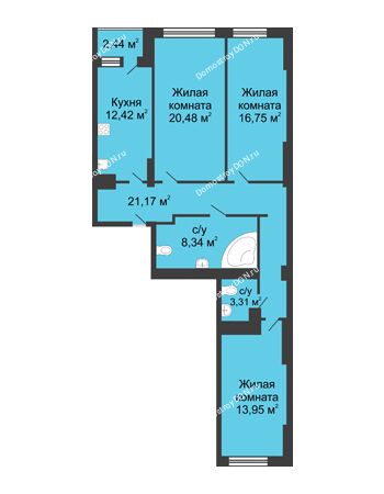 3 комнатная квартира 98,87 м² - ЖК Гвардейский-2