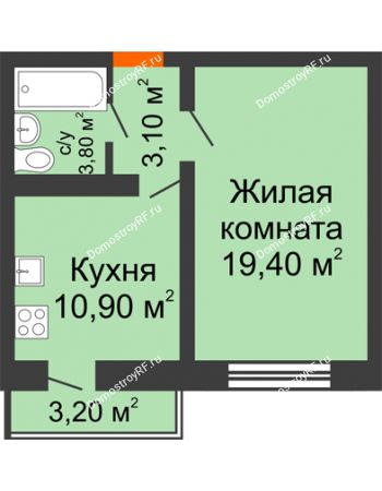1 комнатная квартира 35,2 м² в ЖК Озерки	, дом Позиция 14