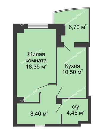 1 комнатная квартира 45,05 м² в ЖК Новый Город, дом № 3