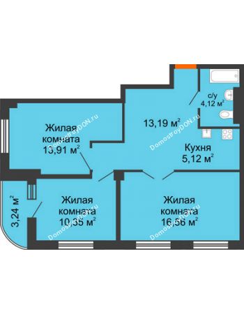 3 комнатная квартира 64,74 м² - ЖК Марксистский
