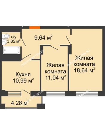 2 комнатная квартира 60,7 м² - ЖД Весна