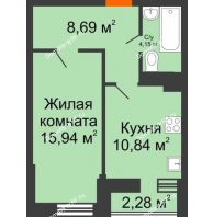 1 комнатная квартира 40,76 м² в ЖК Россинский парк, дом Литер 2 - планировка