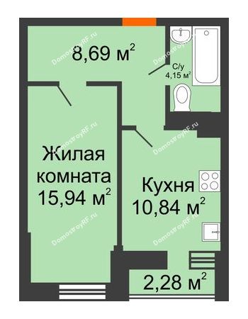 1 комнатная квартира 40,76 м² в ЖК Россинский парк, дом Литер 2