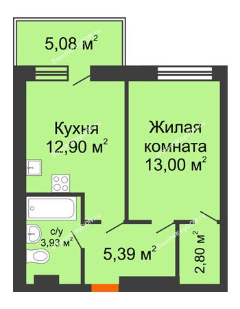 1 комнатная квартира 43,92 м² в ЖК Гвардейский 3.0, дом Секция 3