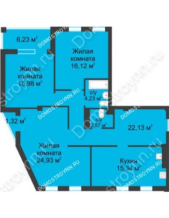 3 комнатная квартира 106,08 м² в ЖК Воскресенская слобода, дом №1