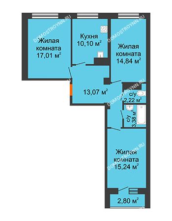 3 комнатная квартира 78,47 м² в ЖК Облака, дом № 2