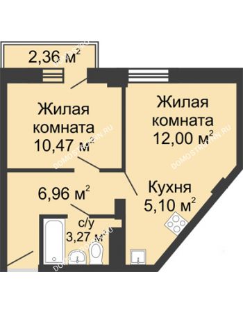 2 комнатная квартира 38,5 м² - ЖК Каскад на Волжской