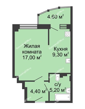 1 комнатная квартира 40,5 м² в ЖК Мега, дом № 2