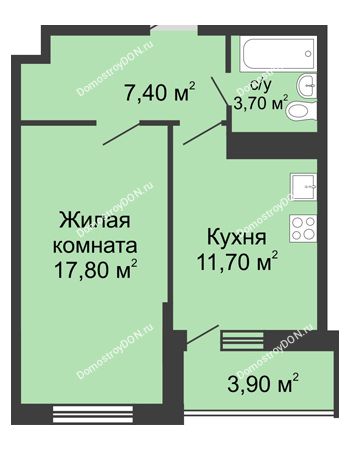1 комнатная квартира 42,5 м² в ЖК Первый, дом Литер 1