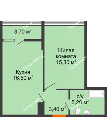 1 комнатная квартира 42,4 м² в ЖК Самолет, дом 1 очередь - Литер 4