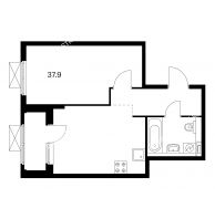 1 комнатная квартира 37,9 м² в ЖК Савин парк, дом корпус 3 - планировка
