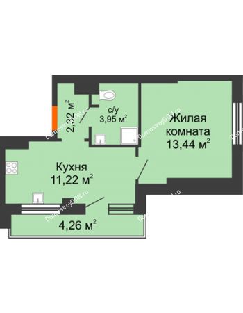 1 комнатная квартира 36,86 м² - ЖК Марксистский