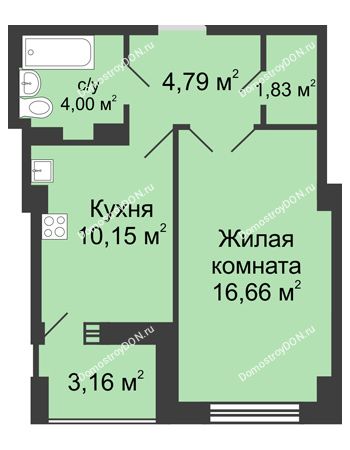 1 комнатная квартира 40,59 м² в ЖК Университетский 137, дом Секция С2