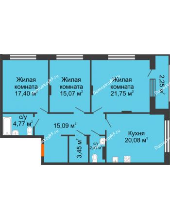 3 комнатная квартира 102,29 м² в ЖК Суворов-Сити, дом 1 очередь секция 6-13