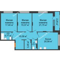 3 комнатная квартира 102,29 м² в ЖК Суворов-Сити, дом 1 очередь секция 6-13 - планировка