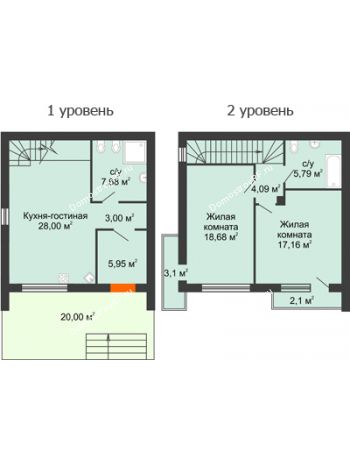 2 комнатная квартира 91 м² в КП Панорама, дом Гангутская, 9 (таунхаусы 91м2)