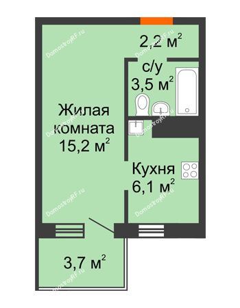 1 комнатная квартира 28,1 м² в ЖК Серебряный, дом № 3