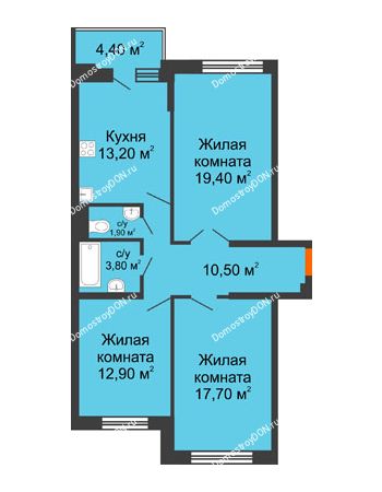 3 комнатная квартира 81,7 м² в ЖК Династия, дом Литер 2
